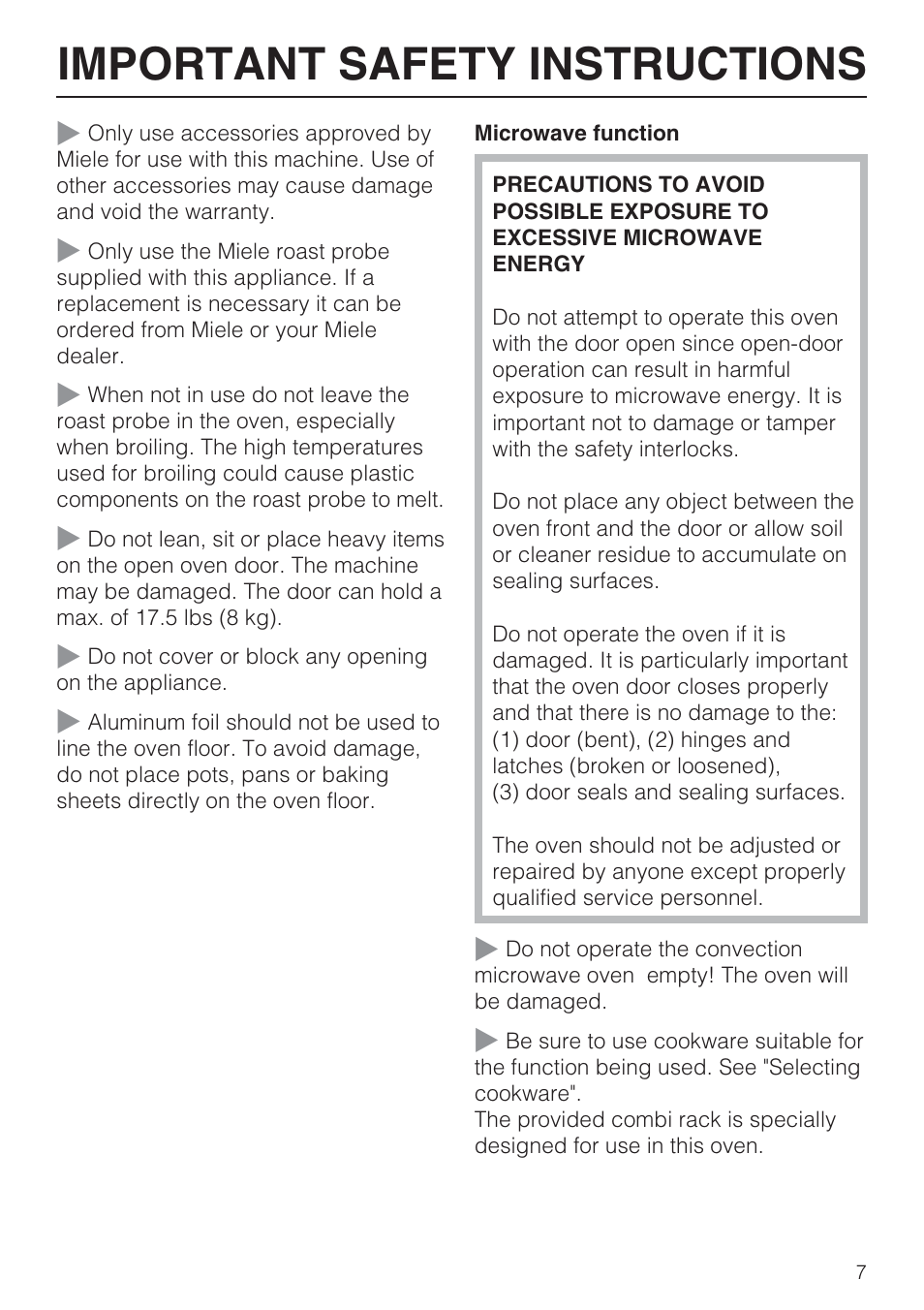 Important safety instructions | Miele H 4088 BM User Manual | Page 7 / 72