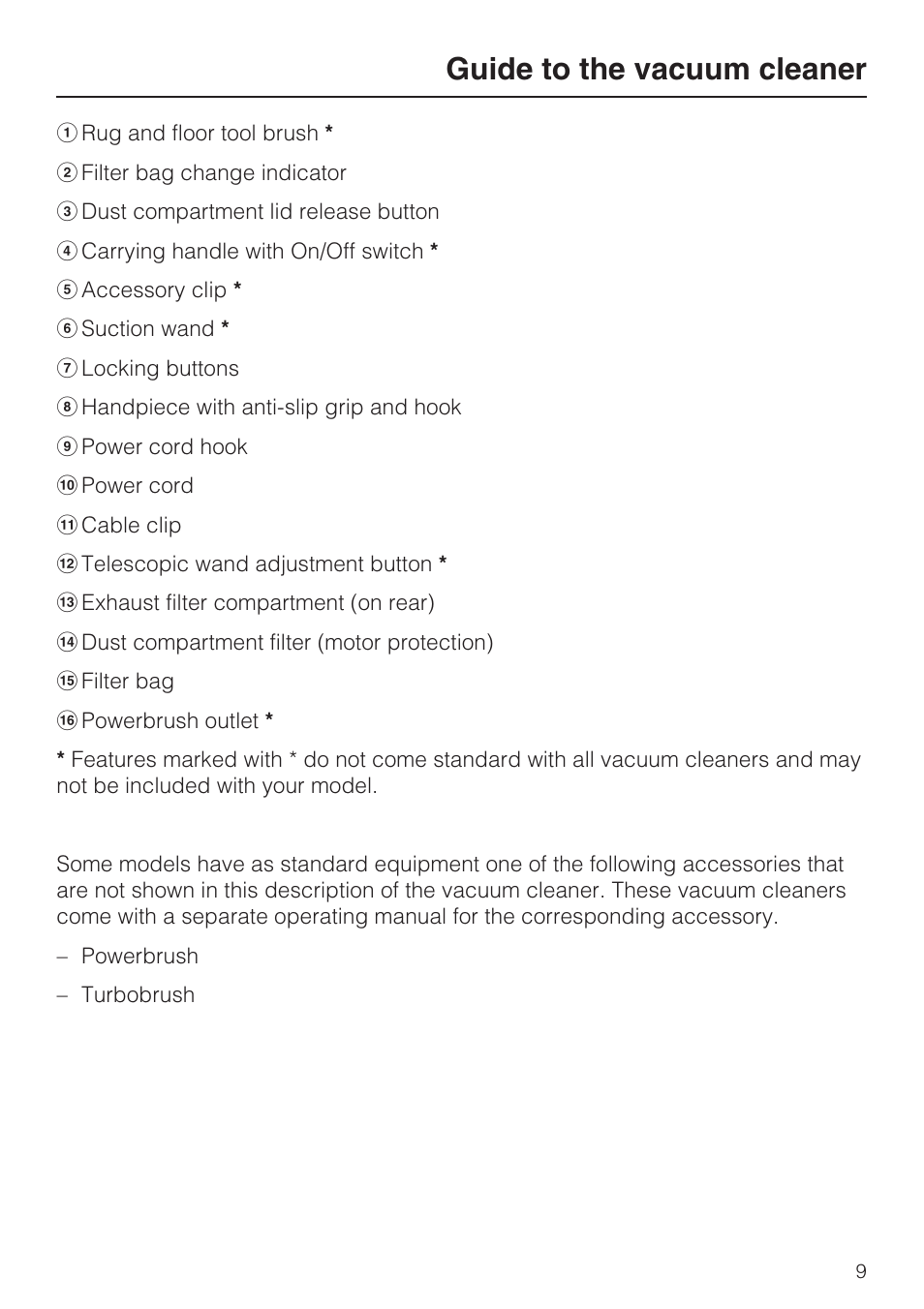 Guide to the vacuum cleaner | Miele S 190 User Manual | Page 9 / 32