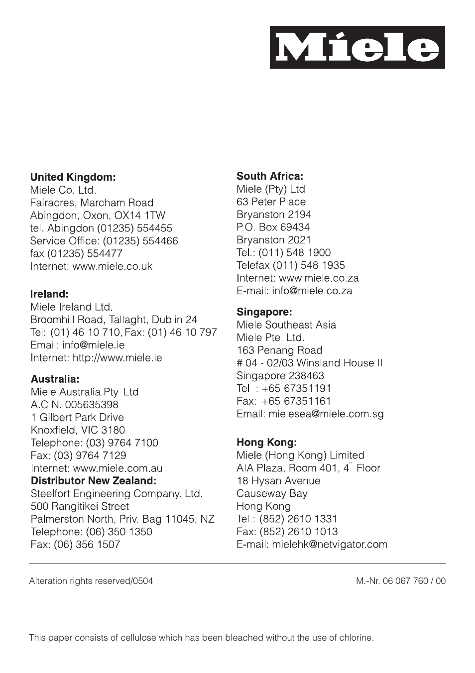 Miele T 4423 C User Manual | Page 48 / 48