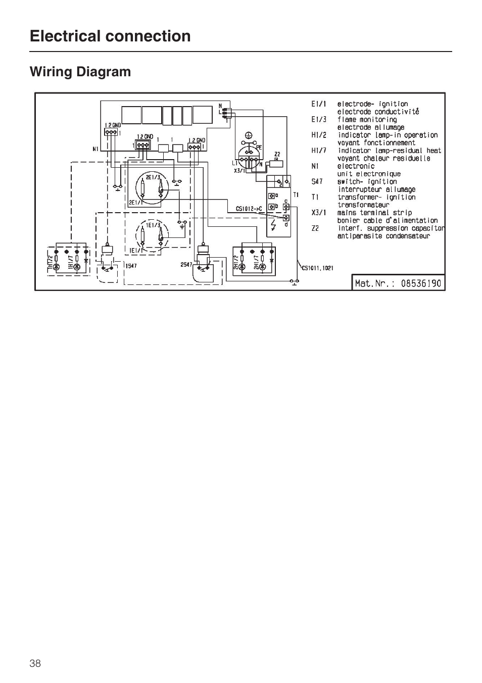 Electrical connection | Miele CS1012 User Manual | Page 38 / 44