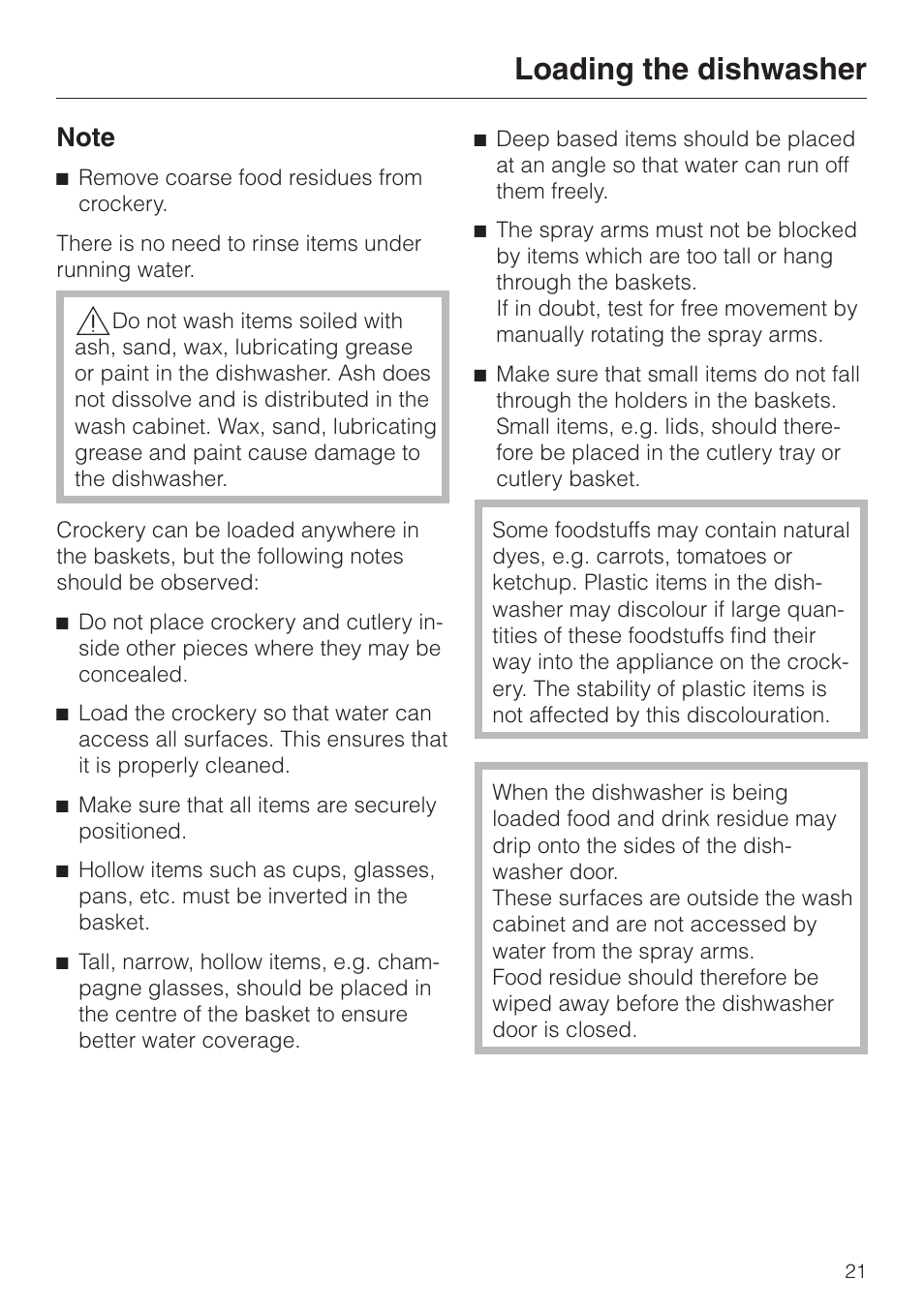 Loading the dishwasher 21, Loading the dishwasher | Miele G 6XX User Manual | Page 21 / 72