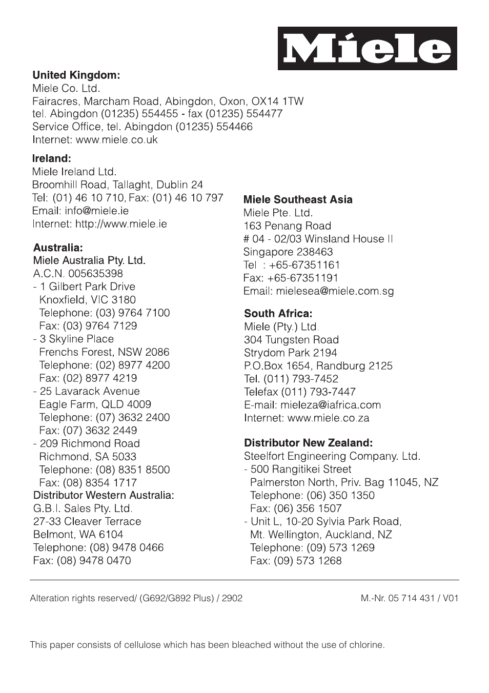 Miele G 6XX User Manual | Page 72 / 72