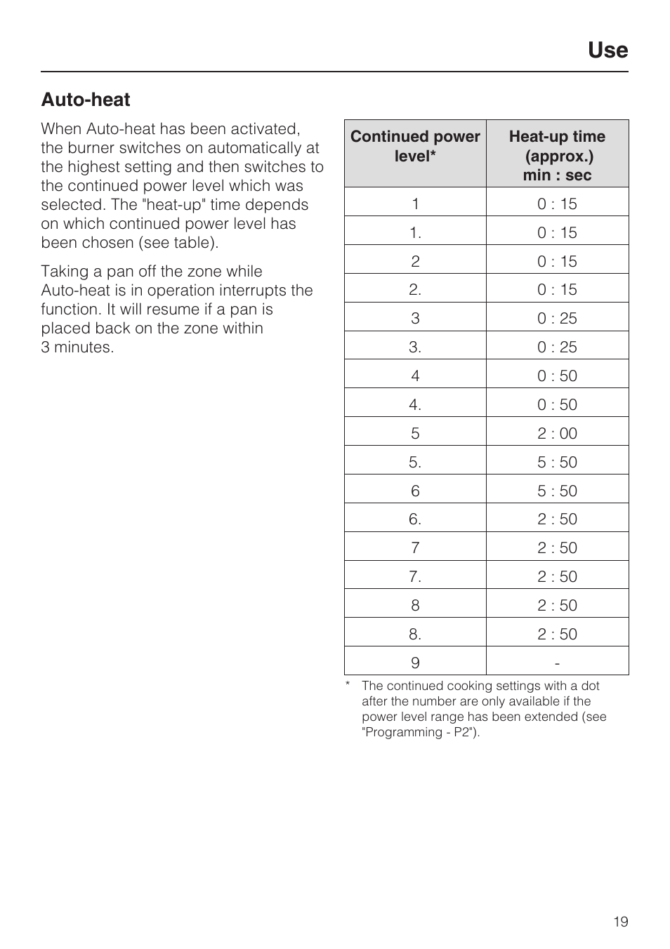 Auto-heat 19, Auto-heat | Miele KM 5758 User Manual | Page 19 / 52