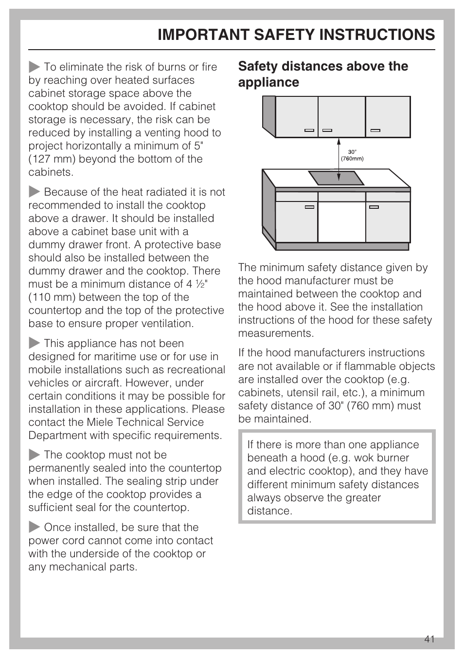 Important safety instructions | Miele KM 5758 User Manual | Page 41 / 52