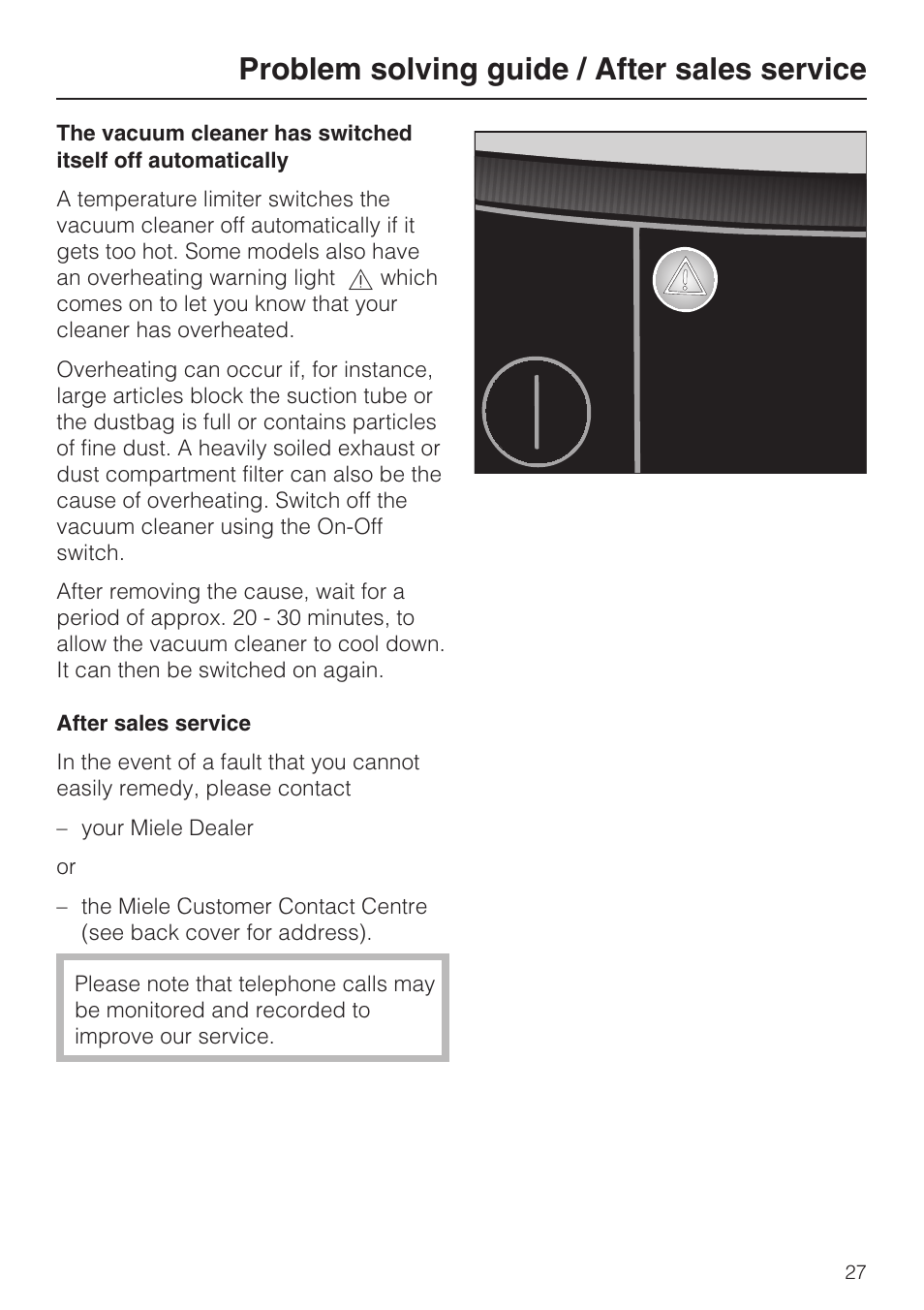Problem solving guide / after sales service 27, Problem solving guide / after sales service | Miele S 388 User Manual | Page 27 / 36