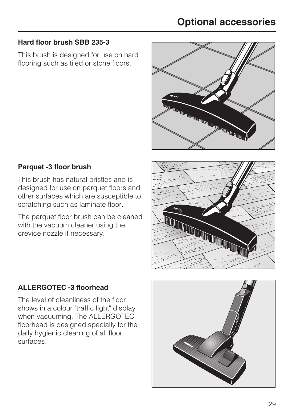 Optional accessories | Miele S 388 User Manual | Page 29 / 36