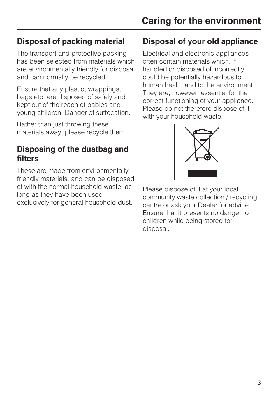Caring for the environment 3, Caring for the environment | Miele S 388 User Manual | Page 3 / 36