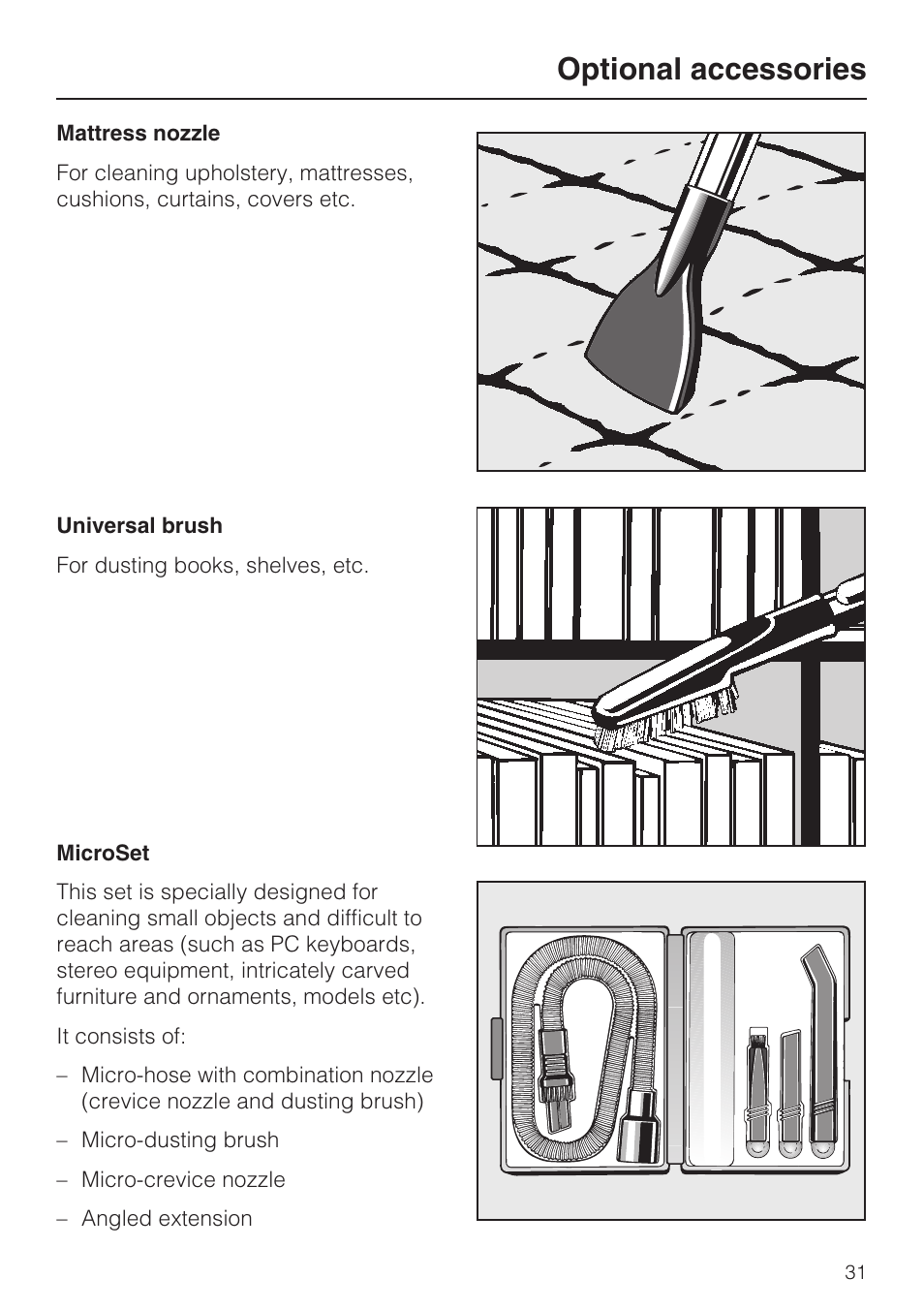 Optional accessories | Miele S 388 User Manual | Page 31 / 36