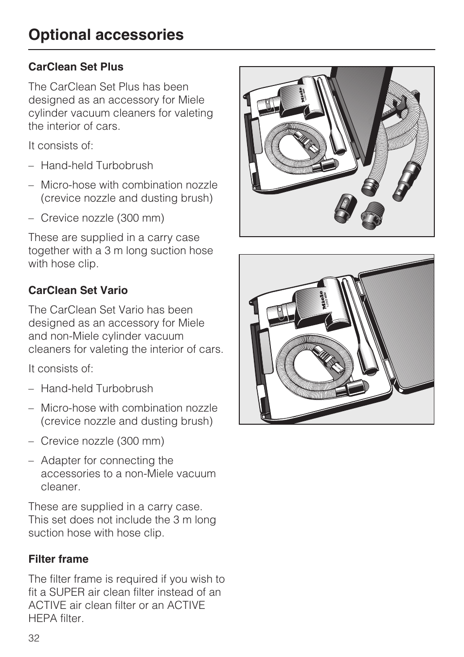 Optional accessories | Miele S 388 User Manual | Page 32 / 36