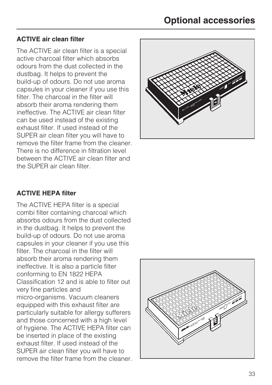 Optional accessories | Miele S 388 User Manual | Page 33 / 36
