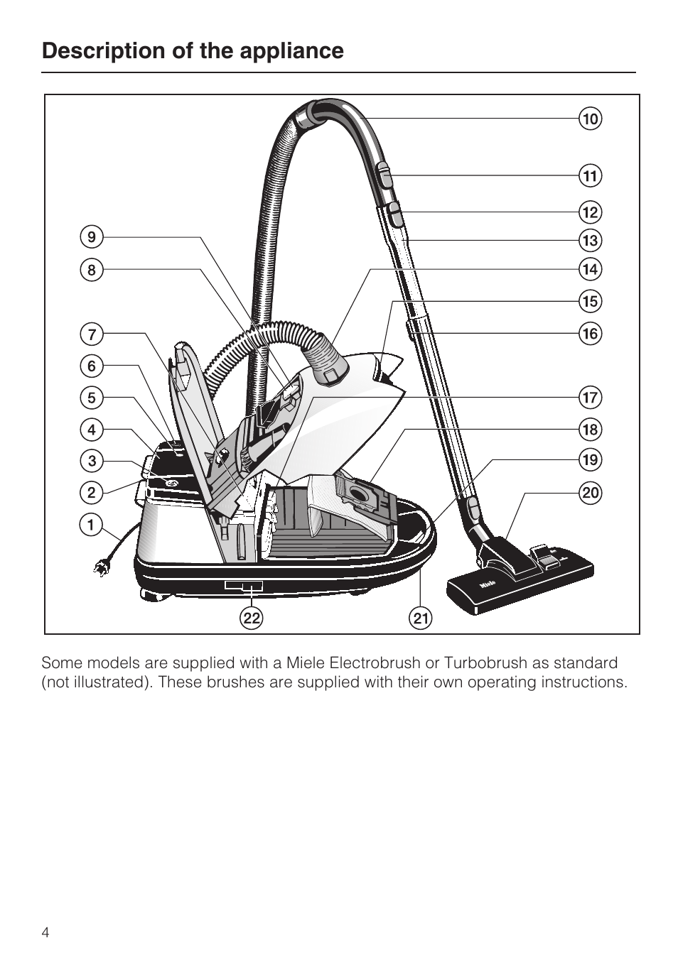 Description of the appliance 4, Description of the appliance | Miele S 388 User Manual | Page 4 / 36