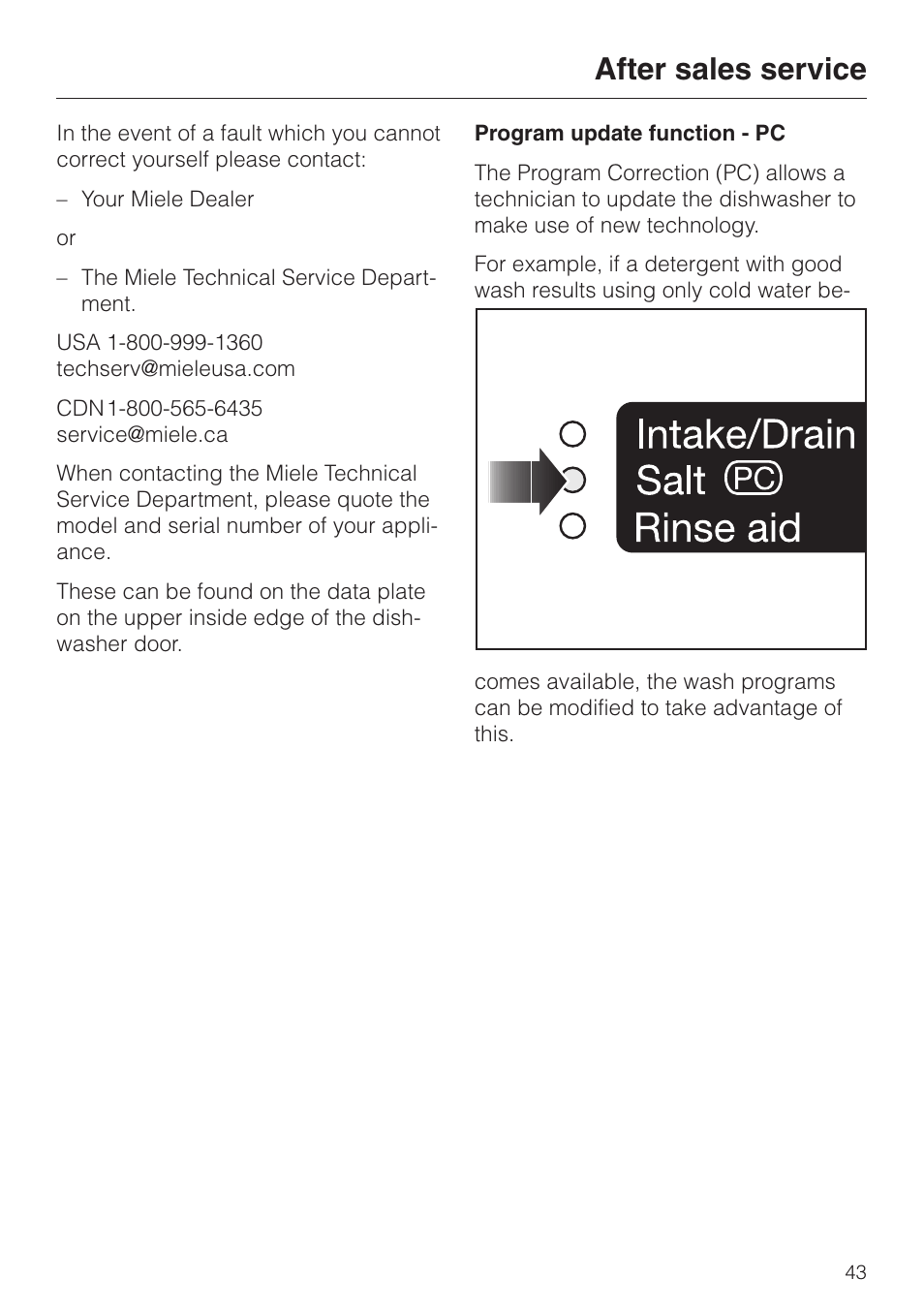 After sales service 43, After sales service | Miele G858SCVI User Manual | Page 43 / 52