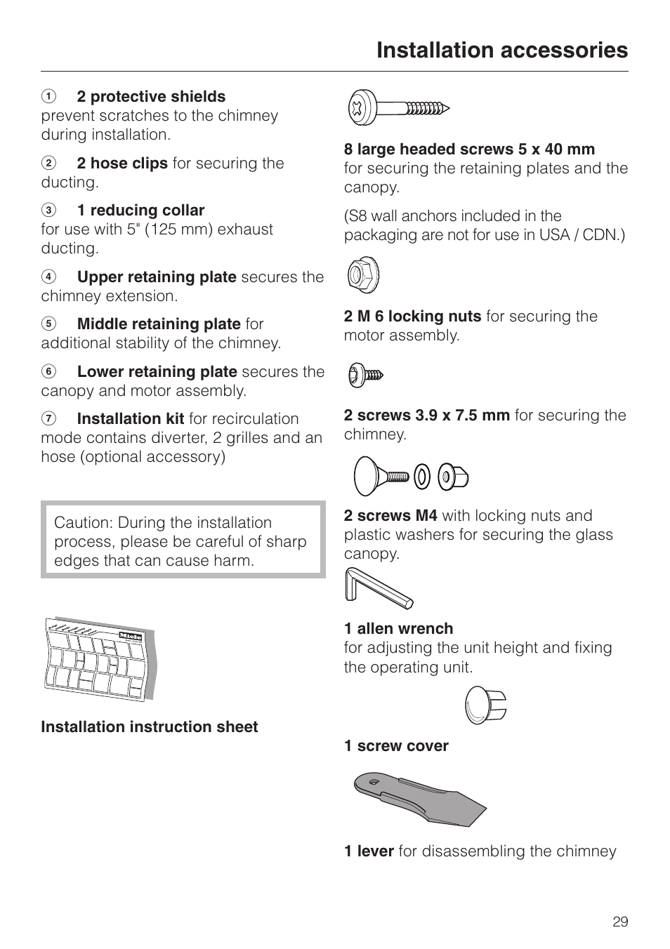 Installation accessories | Miele DA 249-4 User Manual | Page 29 / 40