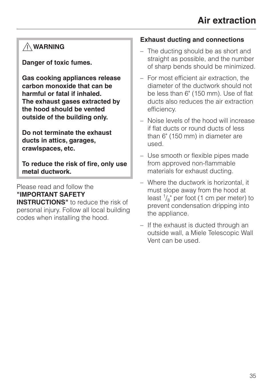 Air extraction 35, Air extraction | Miele DA 249-4 User Manual | Page 35 / 40