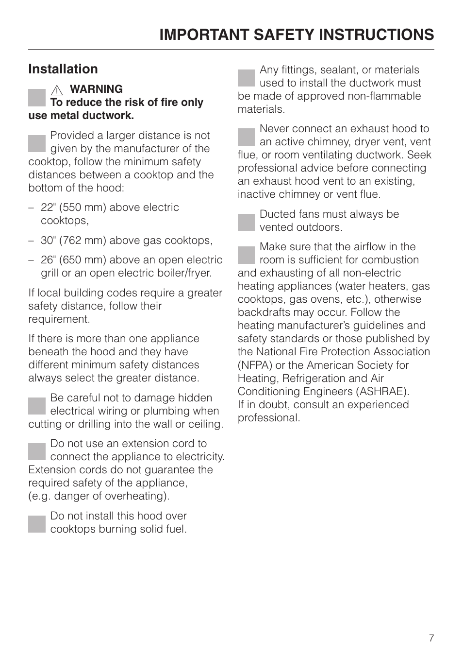 Important safety instructions, Installation | Miele DA 249-4 User Manual | Page 7 / 40