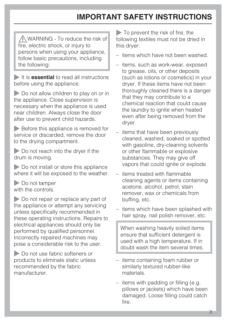 Important safety instructions 3, Important safety instructions | Miele TOUCHTRONIC T 8002 User Manual | Page 3 / 44