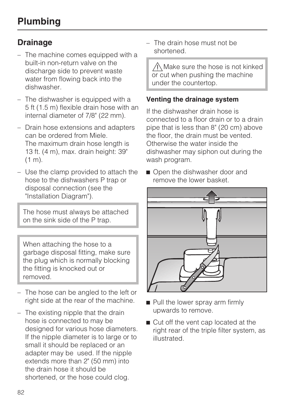 Drainage 82, Plumbing, Drainage | Miele G 5795 User Manual | Page 82 / 84