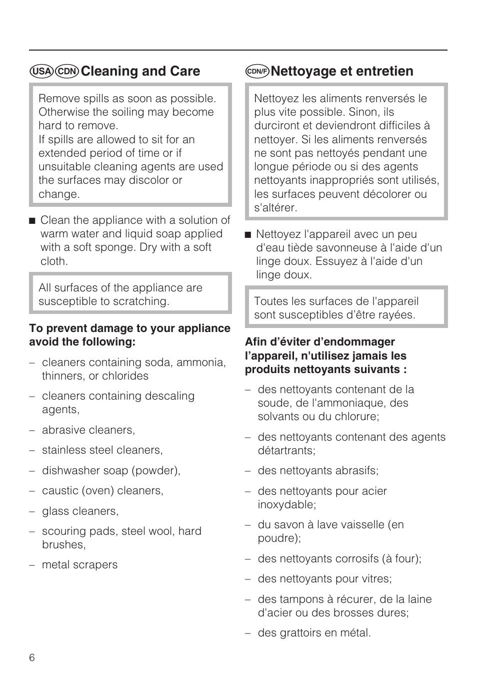 Uv cleaning and care, L nettoyage et entretien | Miele MLT 4601 User Manual | Page 6 / 8