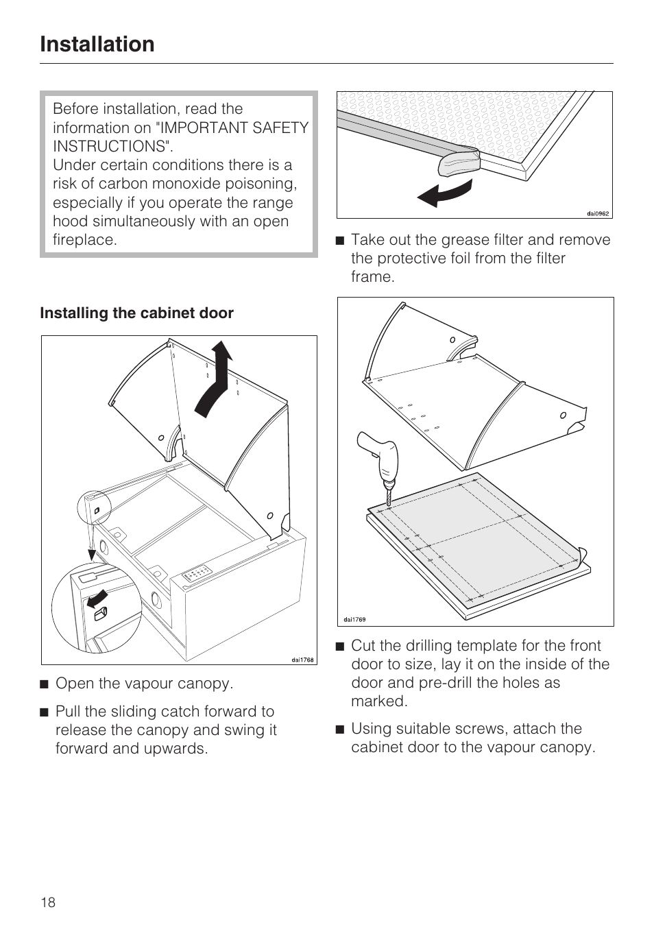 Installation 18, Installation | Miele DA 188 User Manual | Page 18 / 28