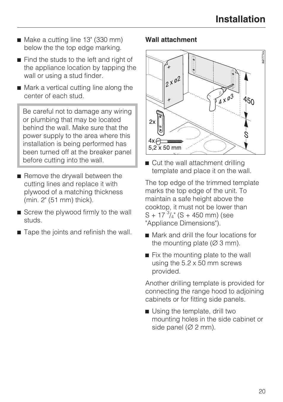 Installation | Miele DA 188 User Manual | Page 20 / 28