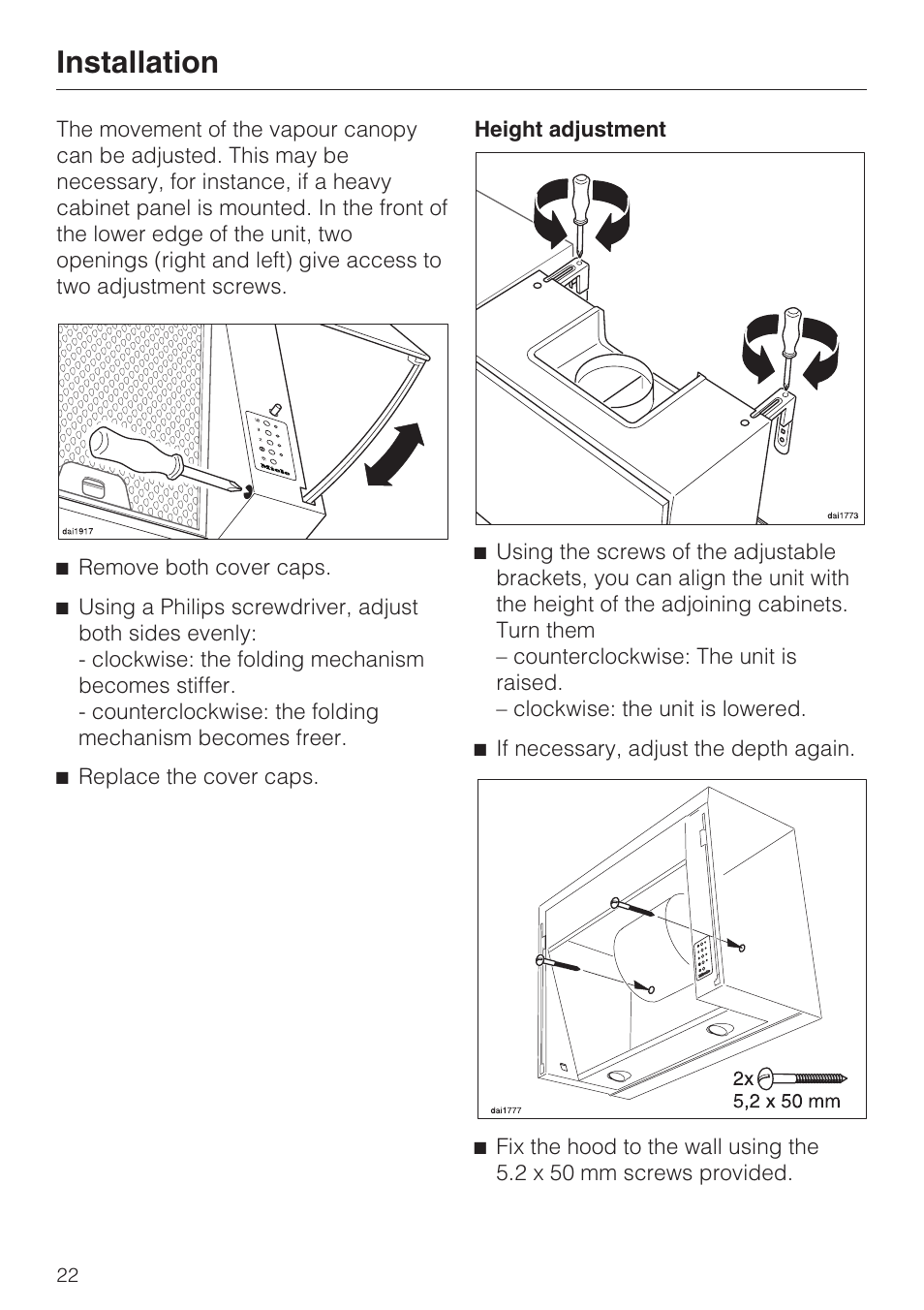 Installation | Miele DA 188 User Manual | Page 22 / 28