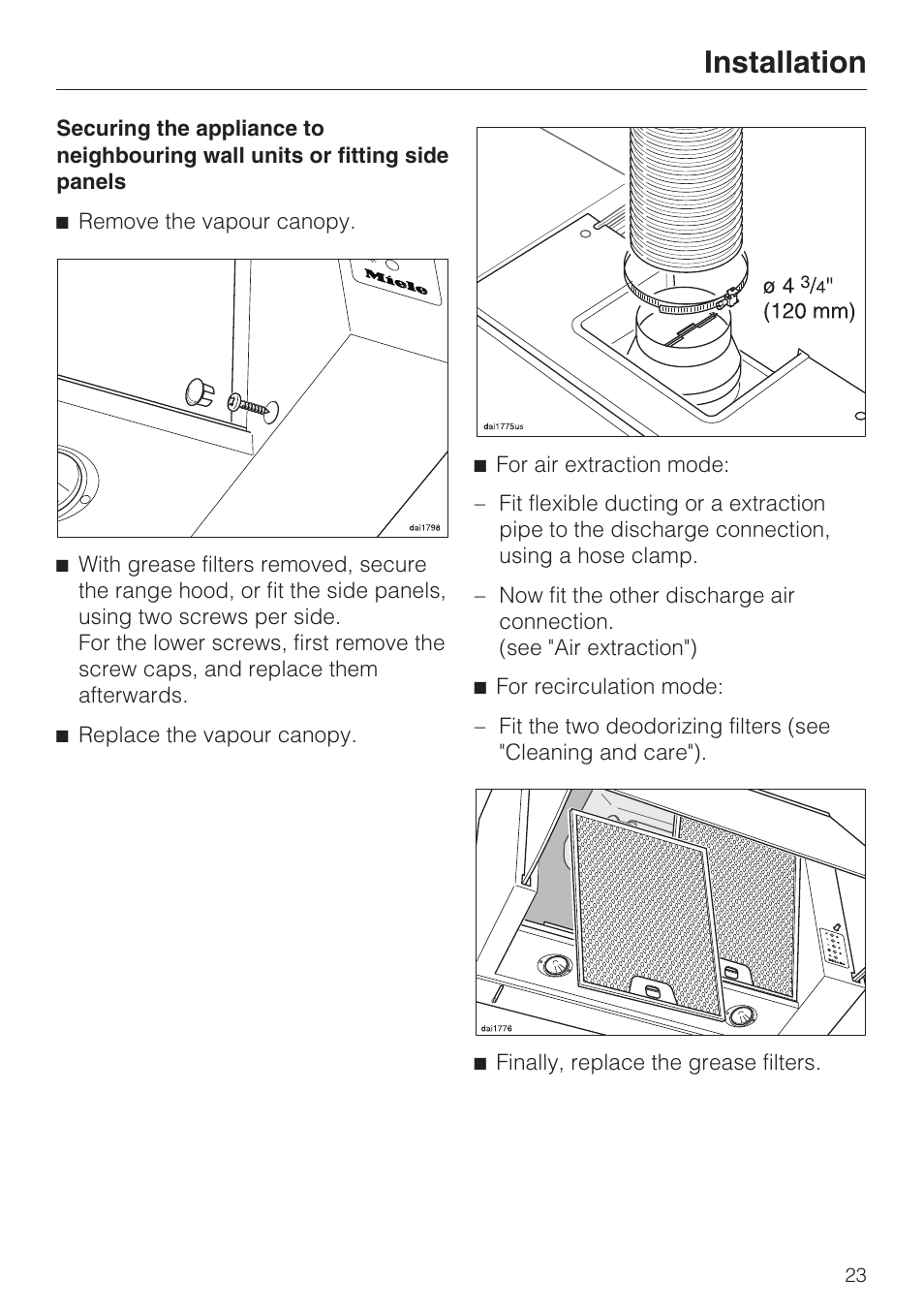 Installation | Miele DA 188 User Manual | Page 23 / 28