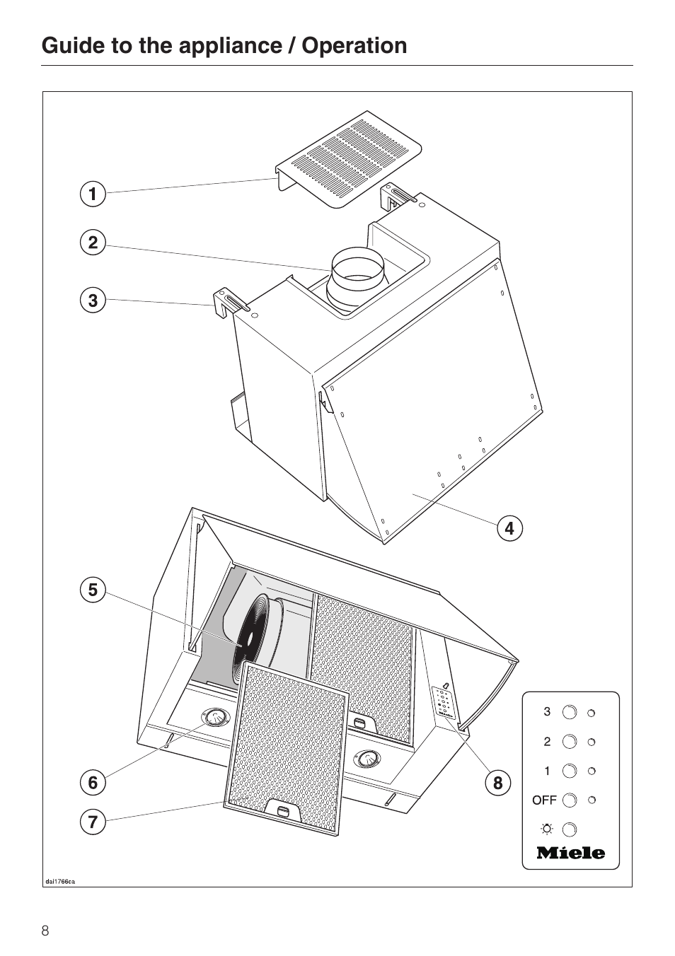 Guide to the appliance / operation 8, Guide to the appliance / operation | Miele DA 188 User Manual | Page 8 / 28