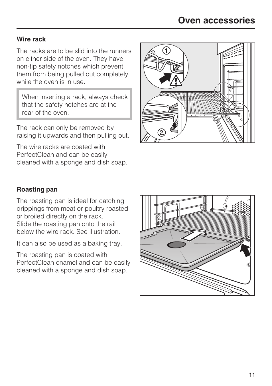 Oven accessories 11, Wire rack 11, Roasting pan 11 | Oven accessories | Miele H 4894 BP2 User Manual | Page 11 / 80