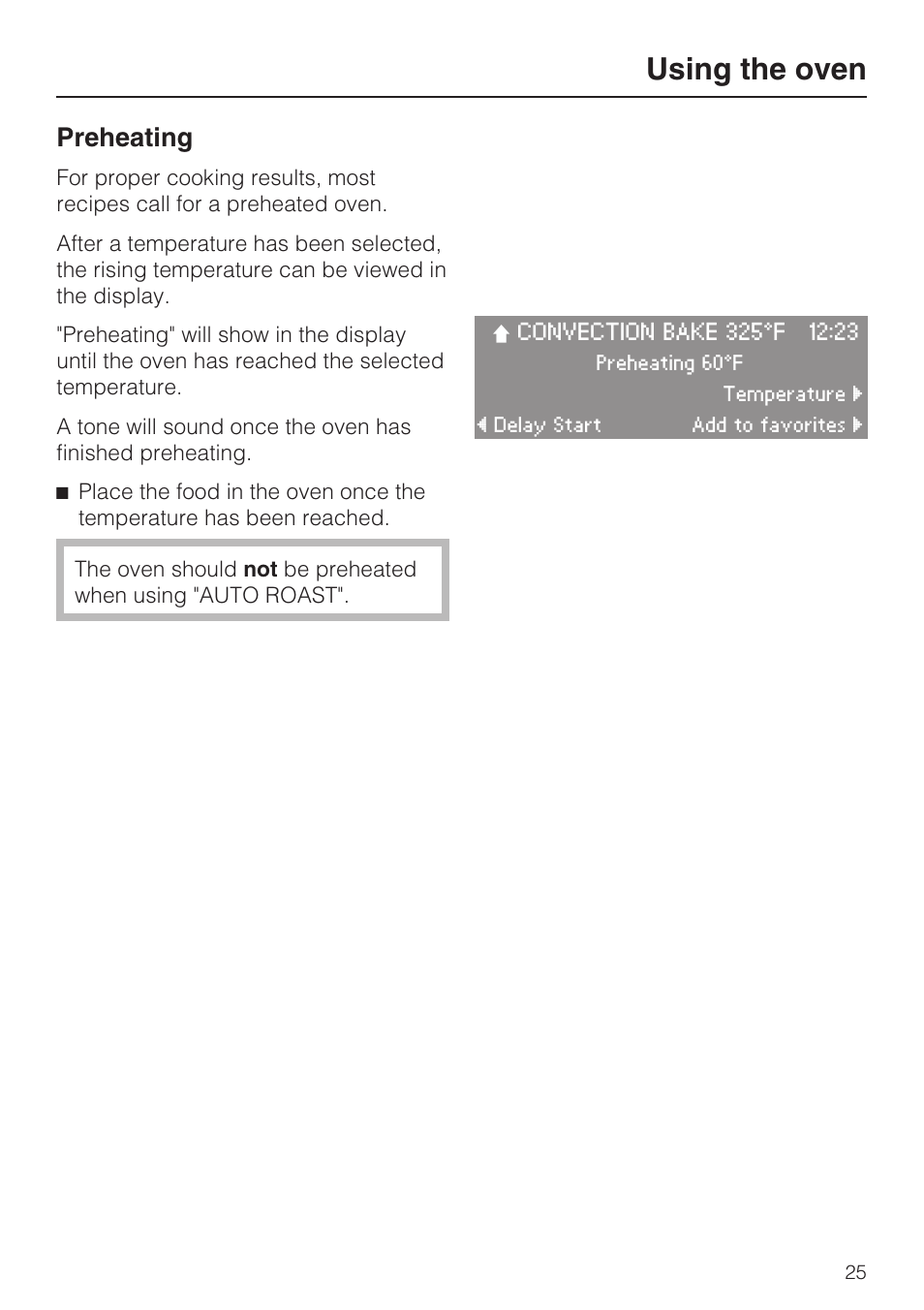Preheating 25, Using the oven, Preheating | Miele H 4894 BP2 User Manual | Page 25 / 80