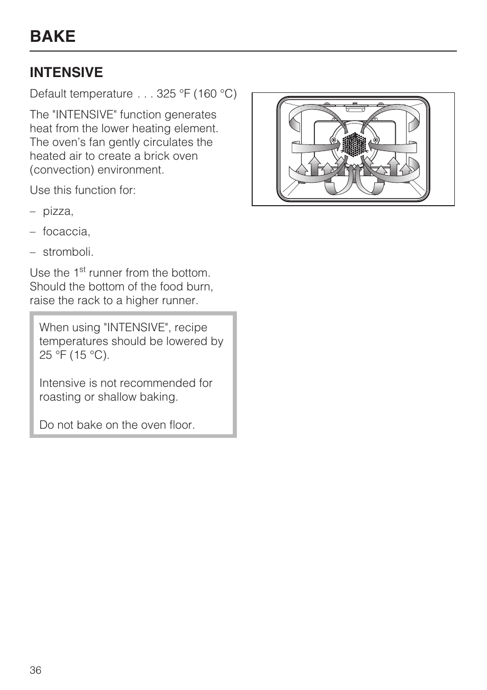 Bake, Intensive | Miele H 4894 BP2 User Manual | Page 36 / 80