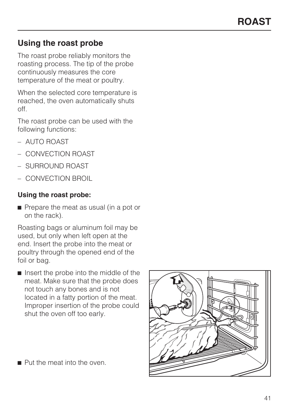 Using the roast probe 41, Roast, Using the roast probe | Miele H 4894 BP2 User Manual | Page 41 / 80