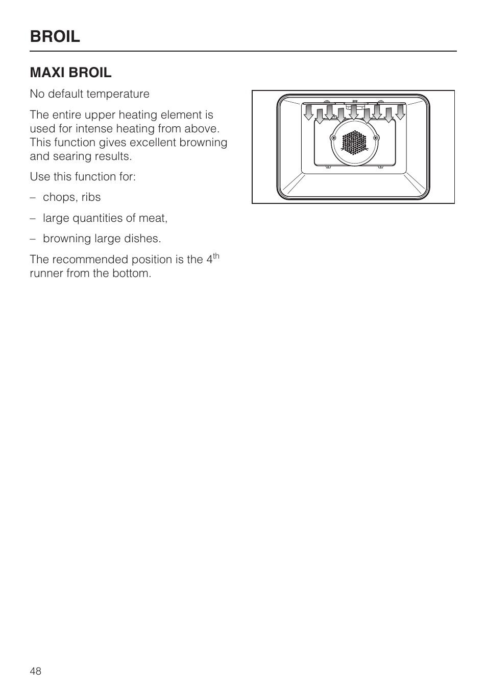 Broil, Maxi broil | Miele H 4894 BP2 User Manual | Page 48 / 80