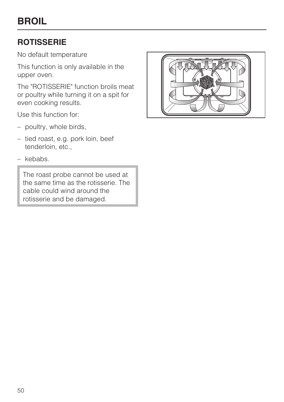 Broil, Rotisserie | Miele H 4894 BP2 User Manual | Page 50 / 80