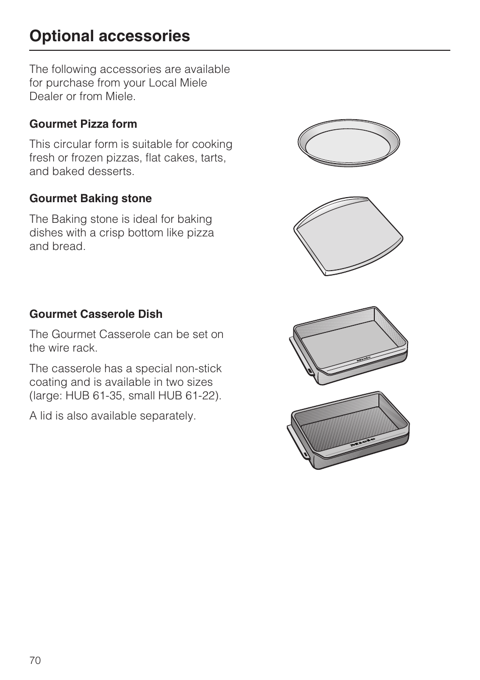 Optional accessories 70, Optional accessories | Miele H 4894 BP2 User Manual | Page 70 / 80