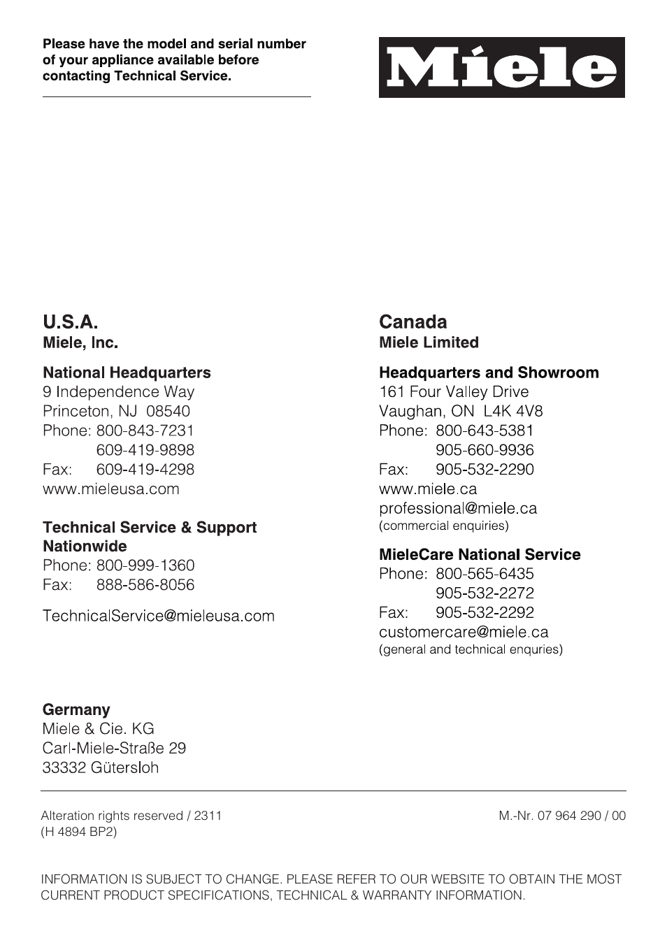 Miele H 4894 BP2 User Manual | Page 80 / 80