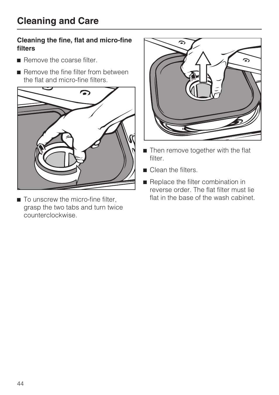 Cleaning and care | Miele Laboratory Glassware Washer G 7883 User Manual | Page 44 / 72