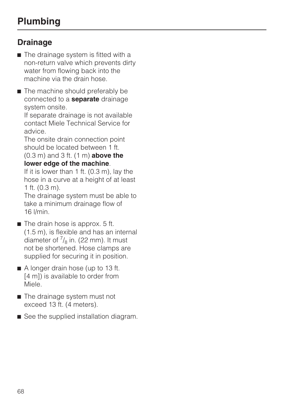 Plumbing, Drainage | Miele Laboratory Glassware Washer G 7883 User Manual | Page 68 / 72