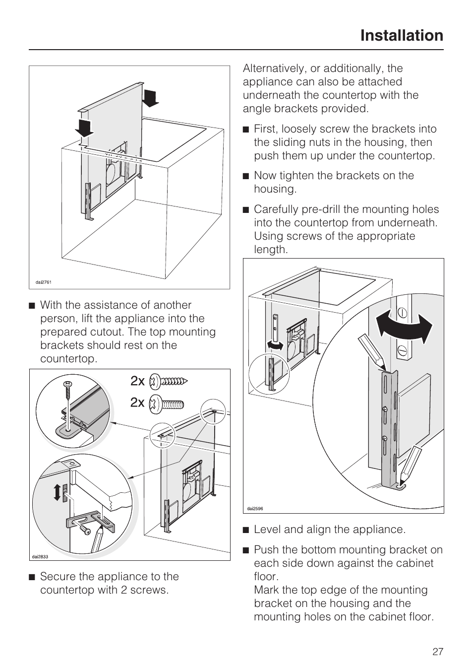 Installation | Miele DAG 1000 User Manual | Page 27 / 40