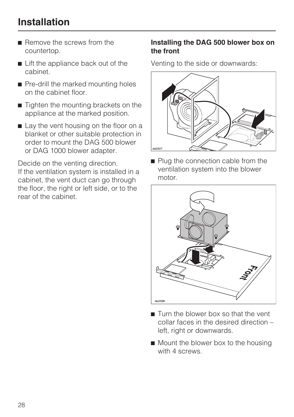 Installation | Miele DAG 1000 User Manual | Page 28 / 40