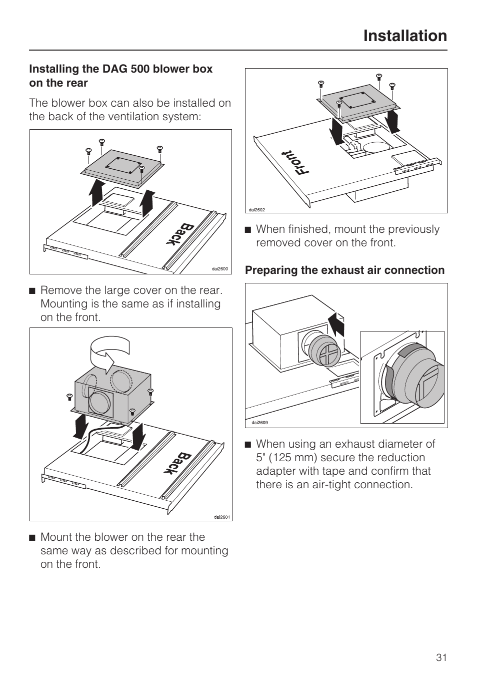 Installation | Miele DAG 1000 User Manual | Page 31 / 40