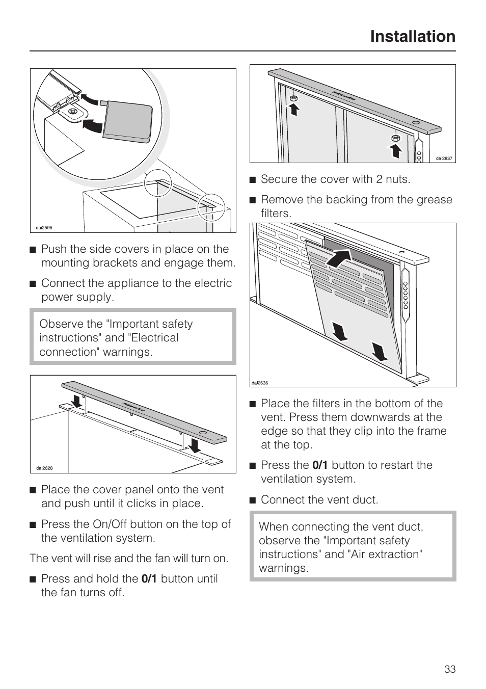 Installation | Miele DAG 1000 User Manual | Page 33 / 40