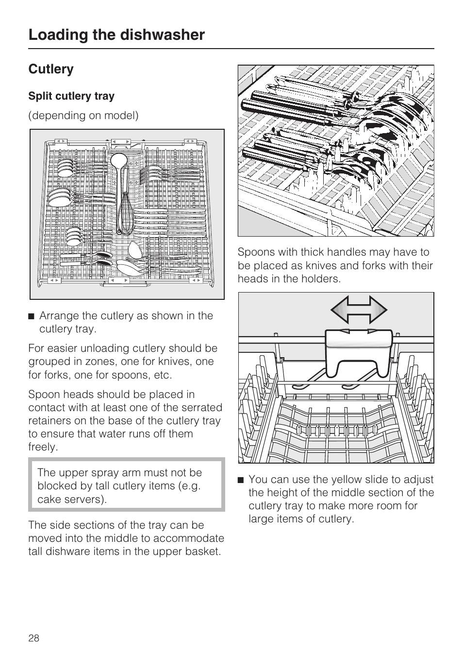 Cutlery 28, Loading the dishwasher, Cutlery | Miele G 5575 User Manual | Page 28 / 72