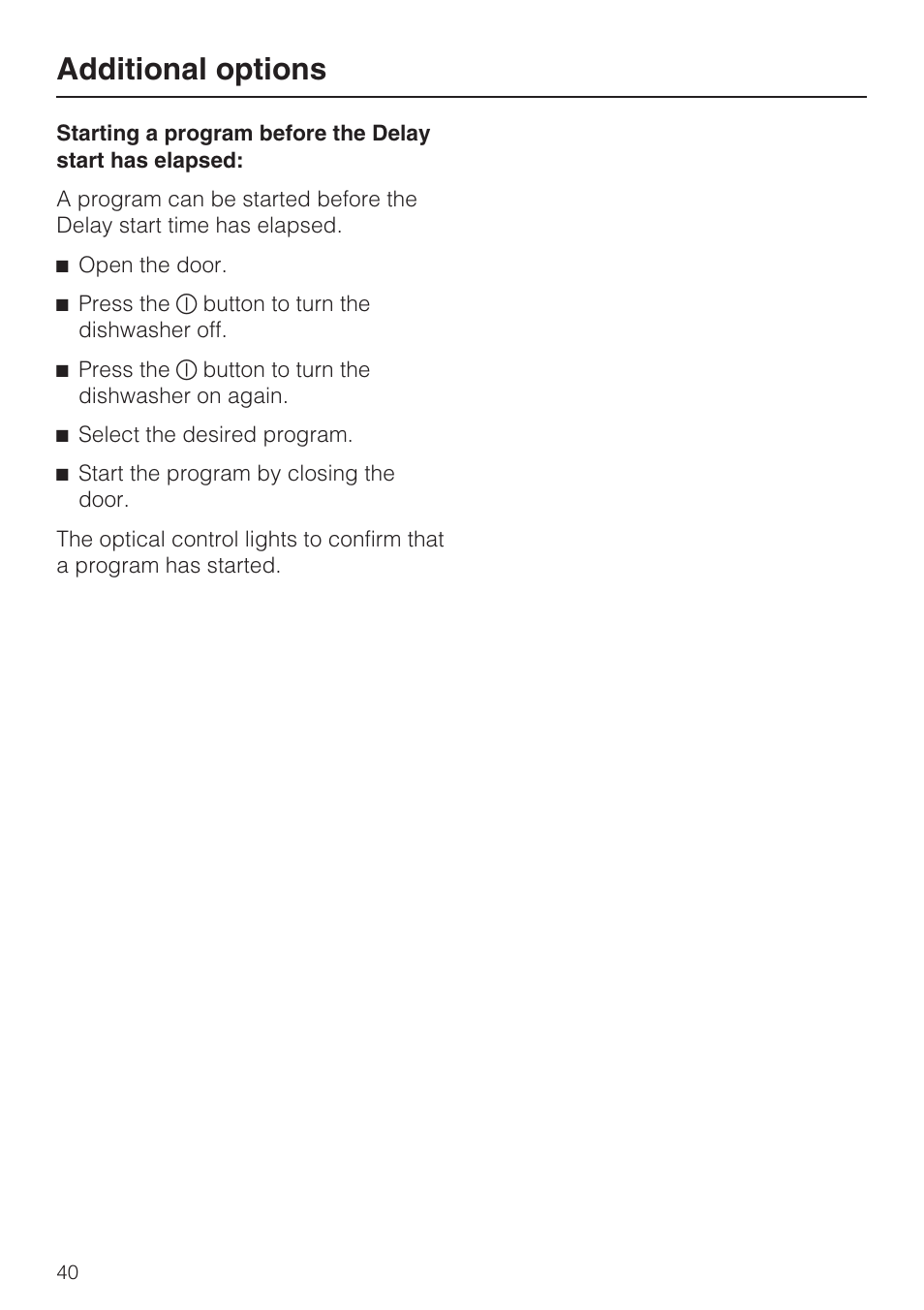 Additional options | Miele G 5575 User Manual | Page 40 / 72