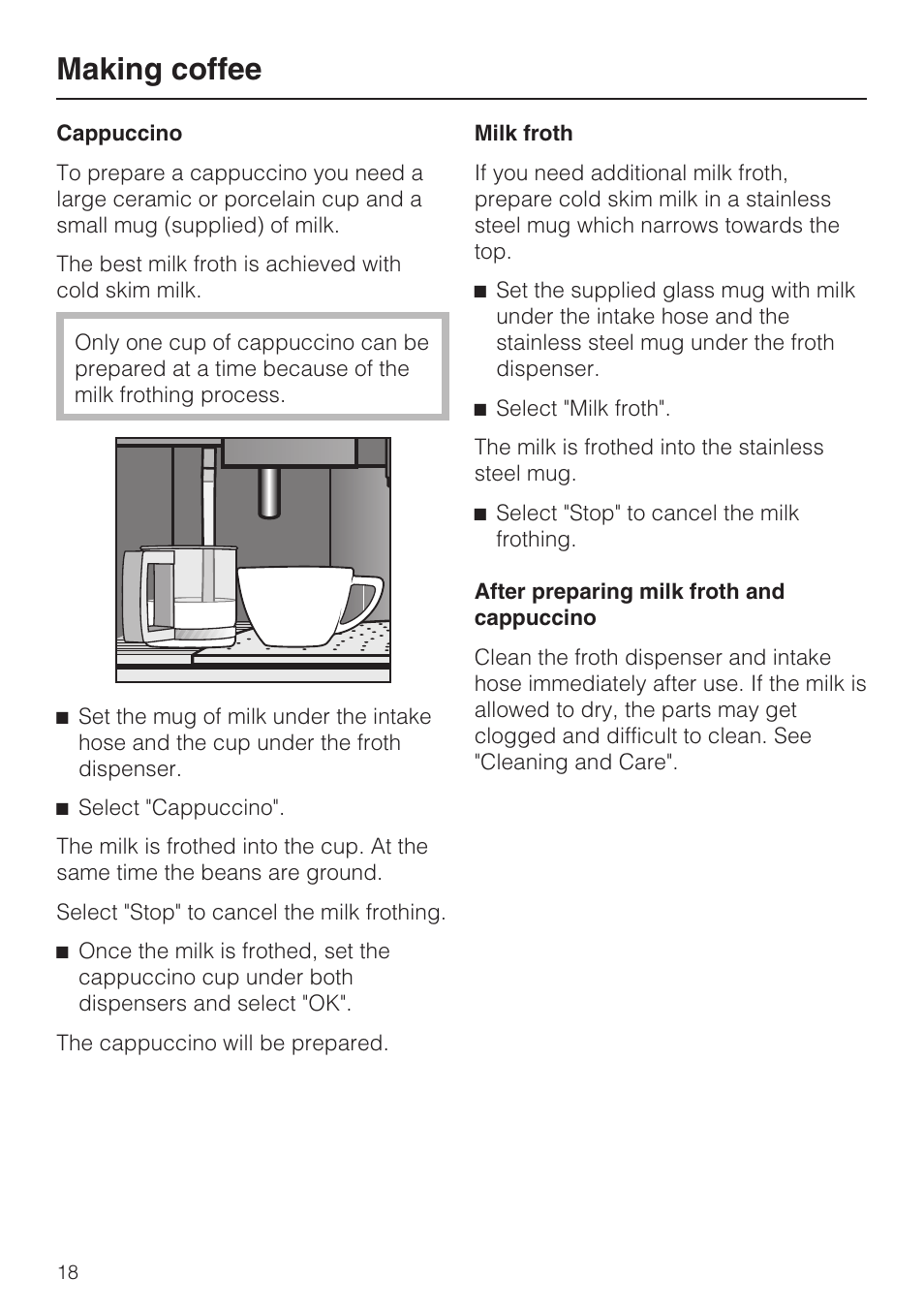 Making coffee | Miele CVA4075 User Manual | Page 18 / 64