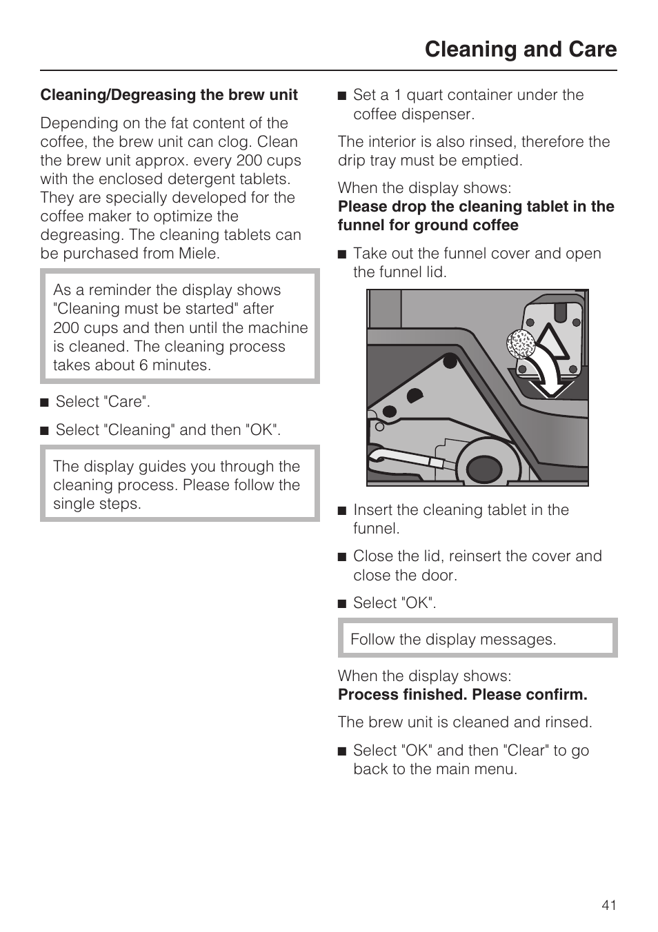 Cleaning and care | Miele CVA4075 User Manual | Page 41 / 64