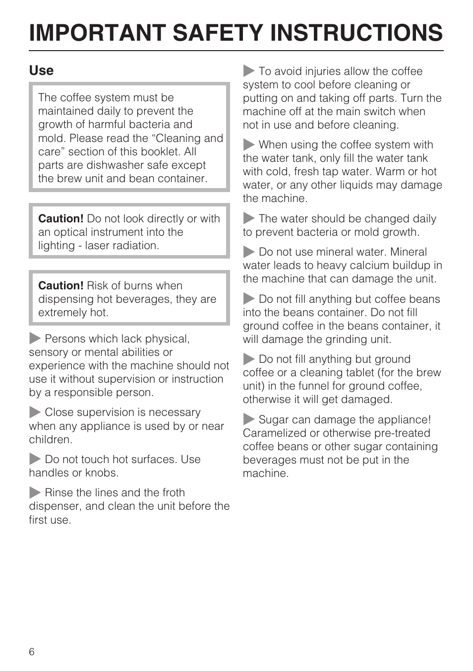 Important safety instructions | Miele CVA4075 User Manual | Page 6 / 64