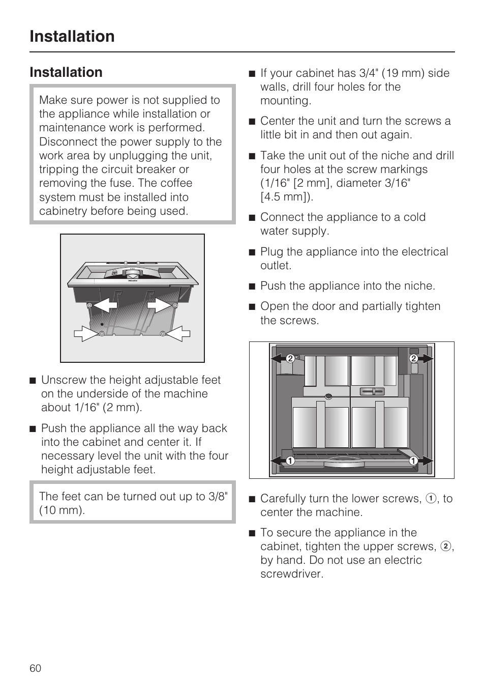 Installation | Miele CVA4075 User Manual | Page 60 / 64