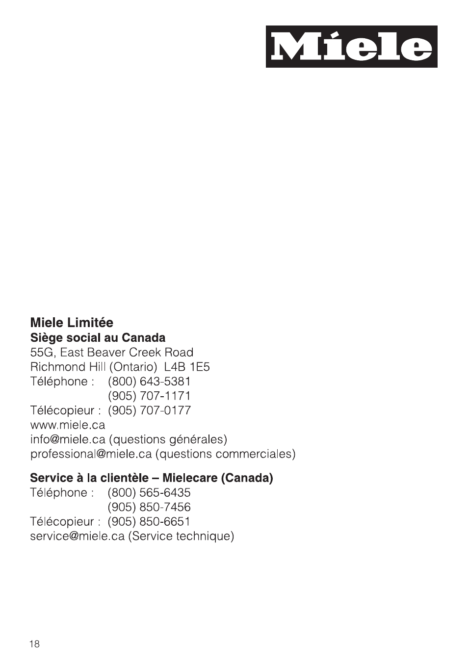 Miele KMGP 340 User Manual | Page 18 / 20