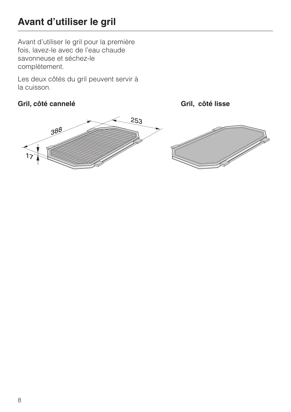 Avant d™utiliser le gril 8, Avant d’utiliser le gril | Miele KMGP 340 User Manual | Page 8 / 20