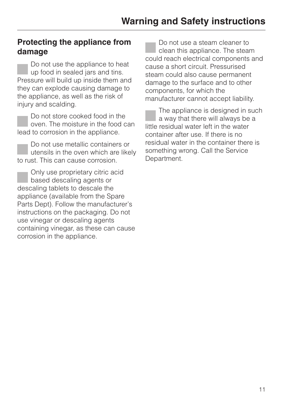 Warning and safety instructions, Protecting the appliance from damage | Miele DG 2351 User Manual | Page 11 / 72